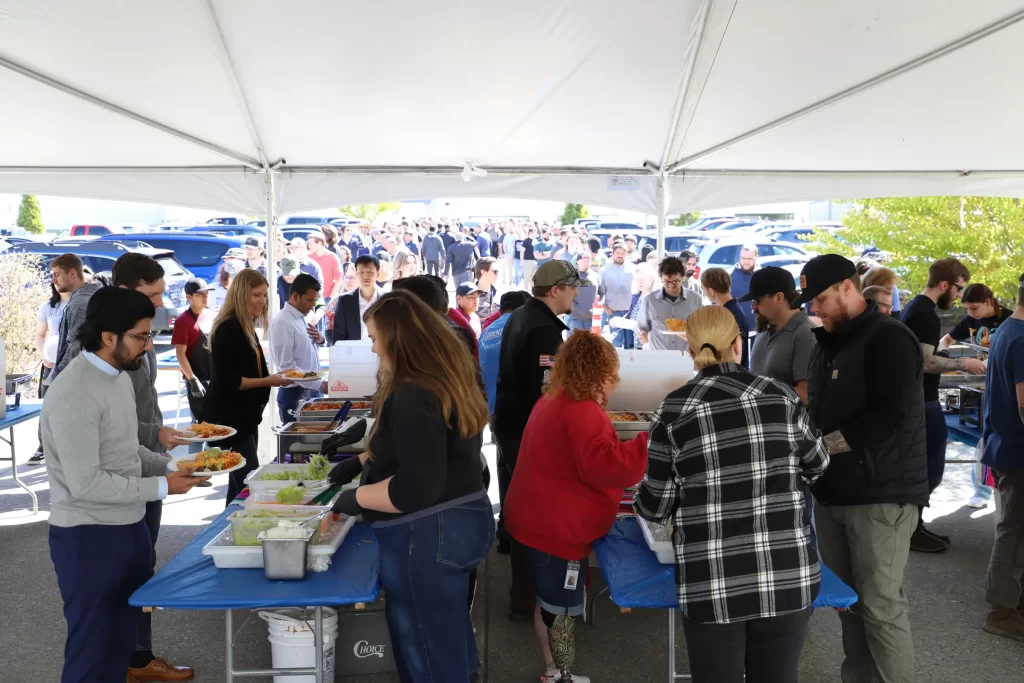 Employees line up for Cinco De Mayo lunch