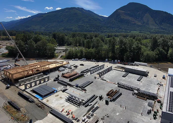 A drone photo of construction of Janicki's newest facility, Building 12.