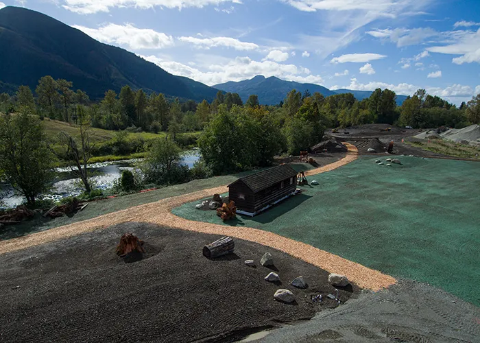 Bunkhouse and trails along Carey's Slough in the Hamilton campus park