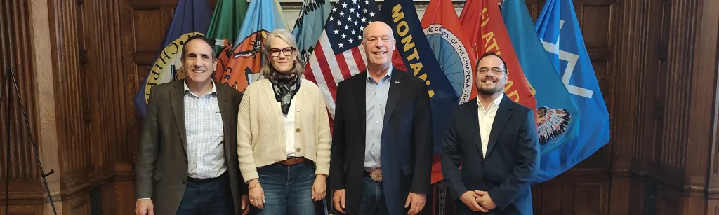 Janicki President John Janicki, Katy Janicki and Community Relations Manager Nick Lavacca meet with Montana Gov. Greg Gianforte.
