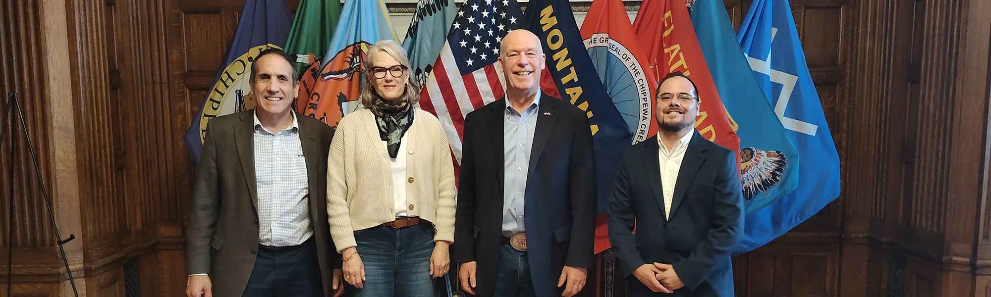 Janicki President John Janicki, Katy Janicki and Community Relations Manager Nick Lavacca meet with Montana Gov. Greg Gianforte.