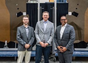 From Left: Marshall Hagen, Program Director (Left); Representative Tim Moore (Middle); VP of F-35 Lightning II program at Lockheed Martin, Chauncey McIntosh.