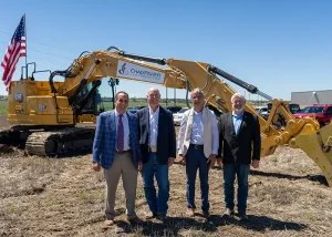 Left to Right – John Janicki, president of Janicki Industries, Montana Governor Greg Gianforte, Peter Janicki, CEO of Janicki Industries, and Congressman Troy Downing during a ceremony at Janicki Industries' groundbreaking in Great Falls, Montana.